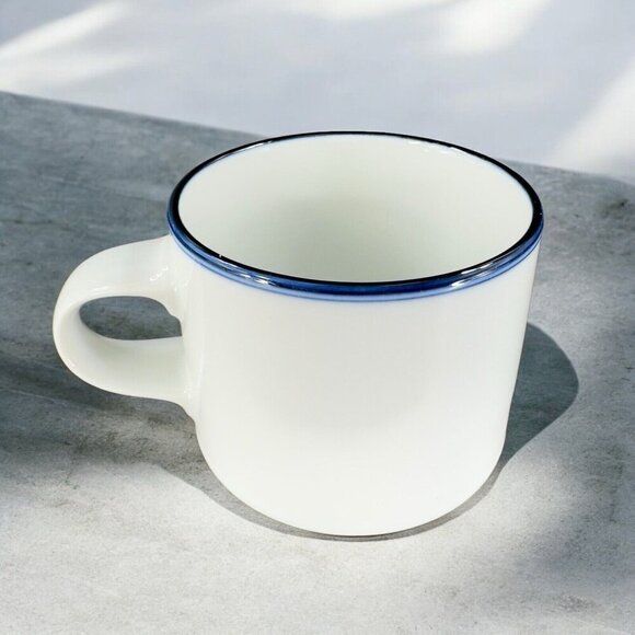 Dansk Concerto Allegro Blue Rimmed Coffee Mug Cup Portugal Ceramic White VTG - Picture 1 of 14